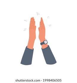 Human palms loudly clap in hands. Applause - gesture for appreciation, congratulations, expression admiration and approval. Flat cartoon vector isolated illustration.