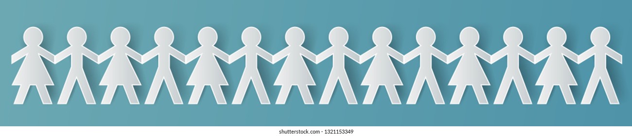 Human paper cut figures in a row .Teamwork concept graphic vector.