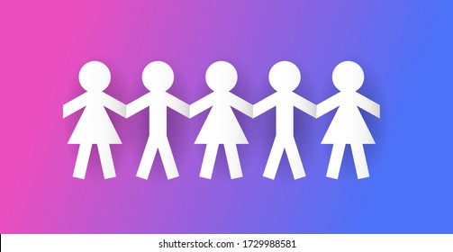 Human paper cut figures in a row .Teamwork concept graphic vector.