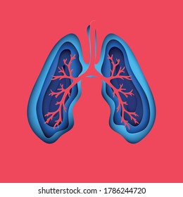 Human paper lungs as symbol of healthy lungs. World Tuberculosis Day, World Lung Day, environment and ecology conservation concept. Vector paper art