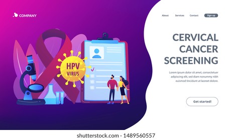 Desarrollo del papiloma humano. Síntoma de la enfermedad. Factores de riesgo para VPH, infección por VPH conducen al cáncer de cuello uterino, concepto de detección del cáncer cervical. Plantilla de página web de inicio de página de inicio del sitio web.