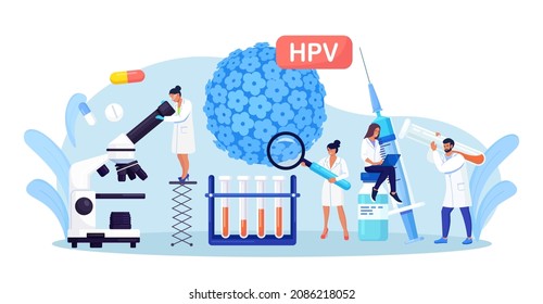 Human Papillomavirus. Doctor Diagnosis HPV Virus. Cervical Cancer Early Diagnostics And Checkup. Scientist Analyzing Infected Cells. HPV Vaccination For Reduce Virus Infection Risk Or Oncology