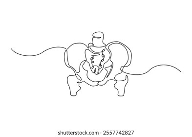 Human pelvic bone in continuous one line drawing. Anatomical structure. Editable vector.