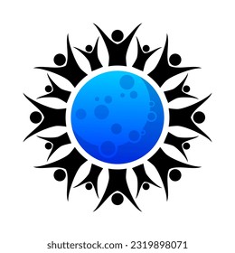 human people and blue moon icon logo design 