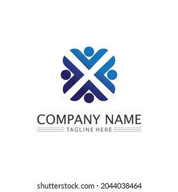 Human and people logo design Community care icon and vector group