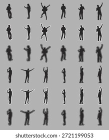 Human People Silhouettes Standing in Different Poses Isolated Vector on White Background