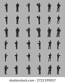 Siluetas de Personas humanas de pie en diferentes posturas Vector aislado sobre fondo blanco