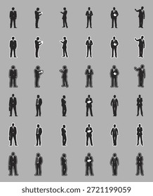 Siluetas de Personas humanas de pie en diferentes posturas Vector aislado sobre fondo blanco