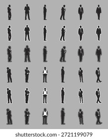 Silhuetas de pessoas humanas de pé em diferentes postes vetor isolado no fundo branco