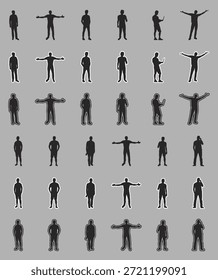 Human People Silhouettes Standing in Different Poses Isolated Vector on White Background