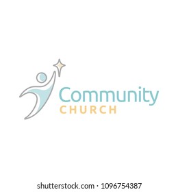 Human People with Star Christian Cross Church Community Logo design 