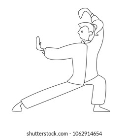 Human performing qigong or taijiquan exercises. Man practicing Tai Chi, qi gong. Vector illustration. Eastern gymnastics poses.