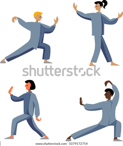 人間がチゴンや太極拳を演じる 太極拳練習中の男気功 ベクターイラスト 東体操のポーズ のベクター画像素材 ロイヤリティフリー