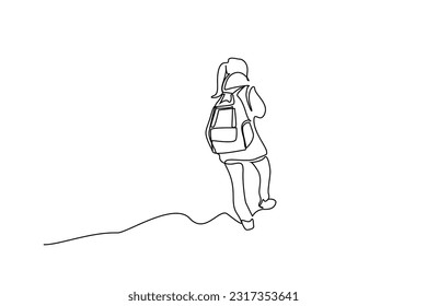 human person backpack mountain peak hiking nature climb lifestyle active line art