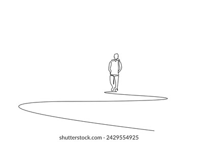 human person calm far away distant walking alone thoughtful full body length one line art design