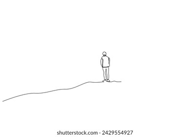 human person calm far away distant walking alone thoughtful full body length one line art design