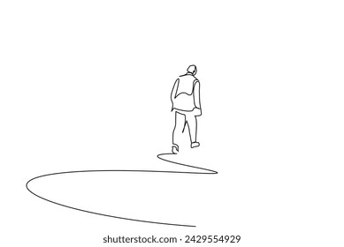 human person calm far away distant walking alone thoughtful full body length one line art design