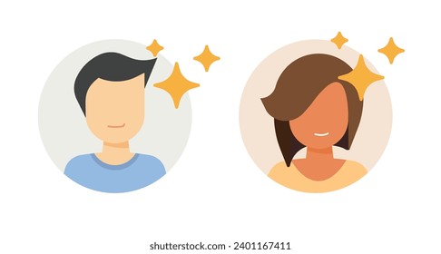 Human person enhance user icon vector graphic flat cartoon, new clean human self improve, fresh mental health, talent capability of man woman, beauty potential boost success, hair style image clipart