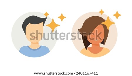 Human person enhance user icon vector graphic flat cartoon, new clean human self improve, fresh mental health, talent capability of man woman, beauty potential boost success, hair style image clipart
