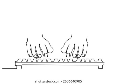 human person finger using keyboard object computer one line drawing art design vector