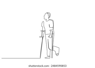 human person foot fracture staff health bandage one line art design vector