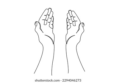 human person hands open palms help pray support line art