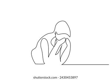human person sad not crying stress alone one line art design