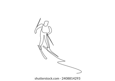 human person season ski board snow sport lifestyle one line art design