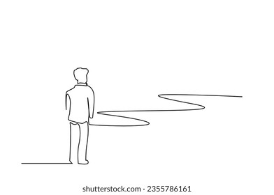 human person thoughtful walking away in nature full body length lifestyle line art