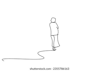 human person thoughtful walking away in nature full body length lifestyle line art