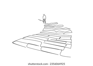 human person walking up city stairs going leaving city life walking away line art design