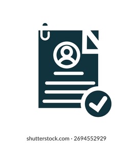 Human Personal rsume vector icon.Vector graphics filled flat sign for mobile concept and web design. CV resume glyph icon. Symbol, logo illustration. 