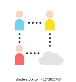 human pictogram connection with cloud, network communication concept flat icon
