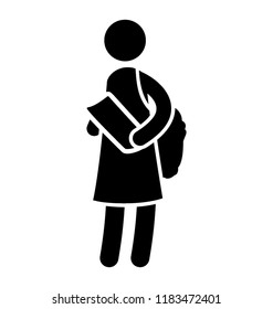 Human pictogram posing with books and bag, figuring college student icon