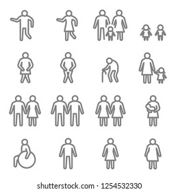 Human Pictogram Vector Line Icon Set. Contains such Icons as Mom, Baby, Disable, LGBT and more. Expanded Stroke