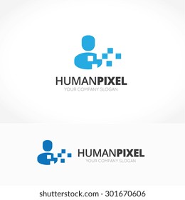 Human pixel, Digital Technology Logo Template