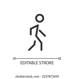 Human pixel perfect linear ui icon. Passer by. Walking person. Citizen and resident. GUI, UX design. Outline isolated user interface element for app and web. Editable stroke. Arial font used