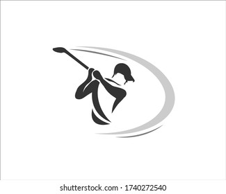 human player swing stick golf logo design inspiration