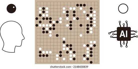 Human playing go game with artificial intelligence vector illustration