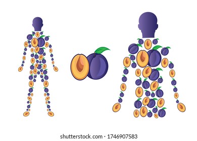 human with plum fruit shaped design vector illustration