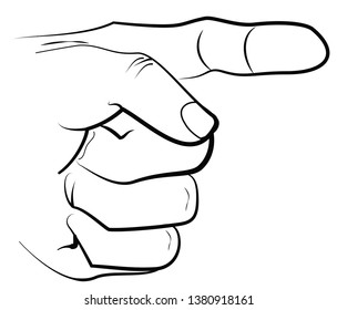 Human pointing finger. Vector outline illustration isolated with no background. Showing a right direction.