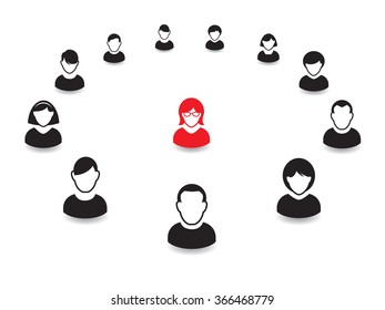 Human portrait and Icon. Vector Illustration. Office team and Leader