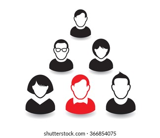 Human portrait and Icon. Vector Illustration. Office team and Leader