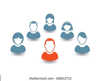 Human portrait Icon. Vector Illustration. Office team and Leader.