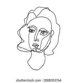 Human portrait line drawing. Sketch of an unattractive, plain looking abstract person. Digitally created illustration of a fictive person.