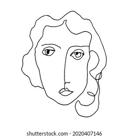 Human portrait line drawing. Sketch of an unattractive, plain looking abstract person. Digitally created illustration of a fictive person.