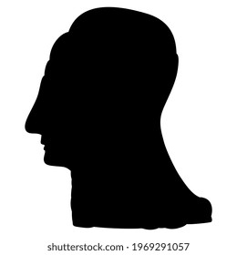 Human portrait in profile. Ancient man or woman with long hair from Nimrud. Black silhouette on white background.