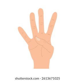 Human positive hands and fingers gesture four fingers shows