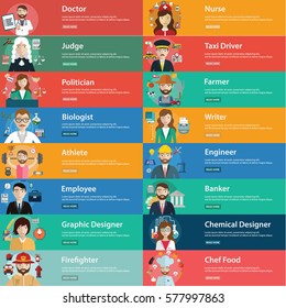 Human Profession Banner Set, Diferend Jobs Vector