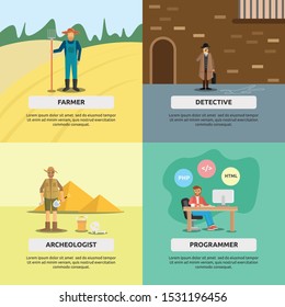 Human profession. human profession illustration flat design for farmer, detective, archeologist, programmer, and more.